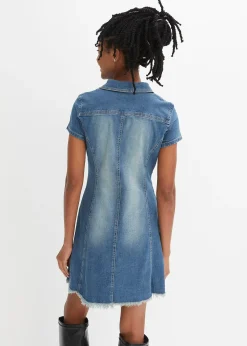 Robe en jean boutonnée avec ourlet à cru