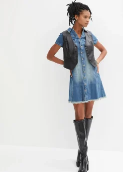 Robe en jean boutonnée avec ourlet à cru