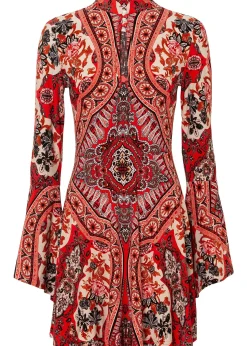 Robe en jersey avec col montant et manches volantées