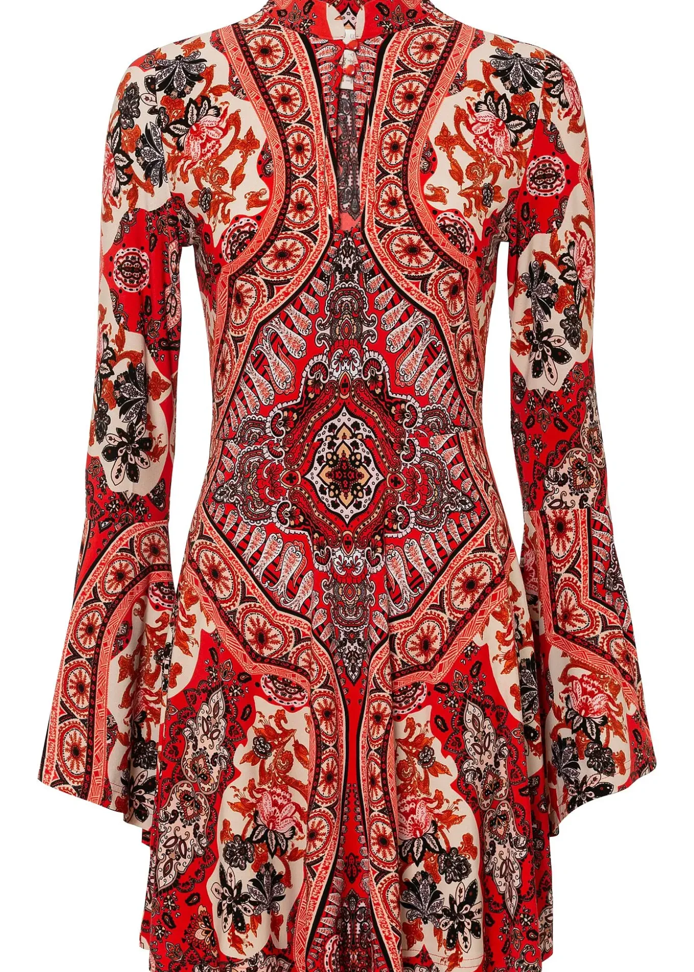 Robe en jersey avec col montant et manches volantées