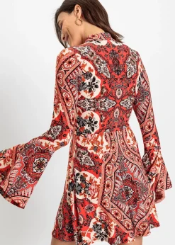 Robe en jersey avec col montant et manches volantées