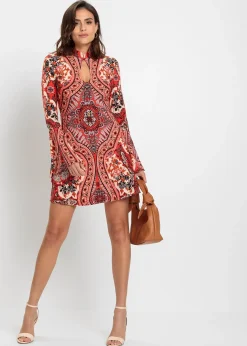 Robe en jersey avec col montant et manches volantées