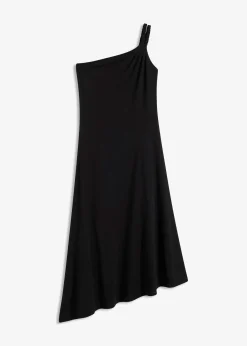 Robe en jersey coton à base asymétrique et détail nœud sur l’épaule