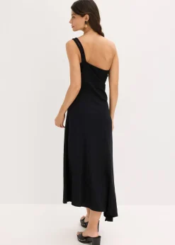 Robe en jersey coton à base asymétrique et détail nœud sur l’épaule