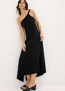 Robe en jersey coton à base asymétrique et détail nœud sur l’épaule