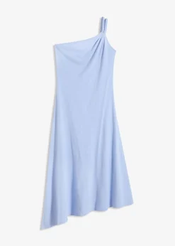 Robe en jersey coton à base asymétrique et détail nœud sur l’épaule
