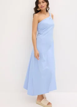 Robe en jersey coton à base asymétrique et détail nœud sur l’épaule