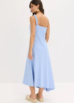 Robe en jersey coton à base asymétrique et détail nœud sur l’épaule