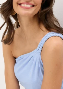 Robe en jersey coton à base asymétrique et détail nœud sur l’épaule