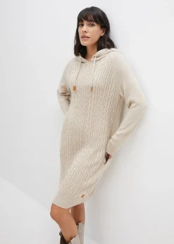 Robe en maille à capuche avec torsades