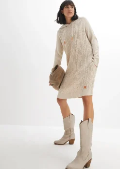 Robe en maille à capuche avec torsades