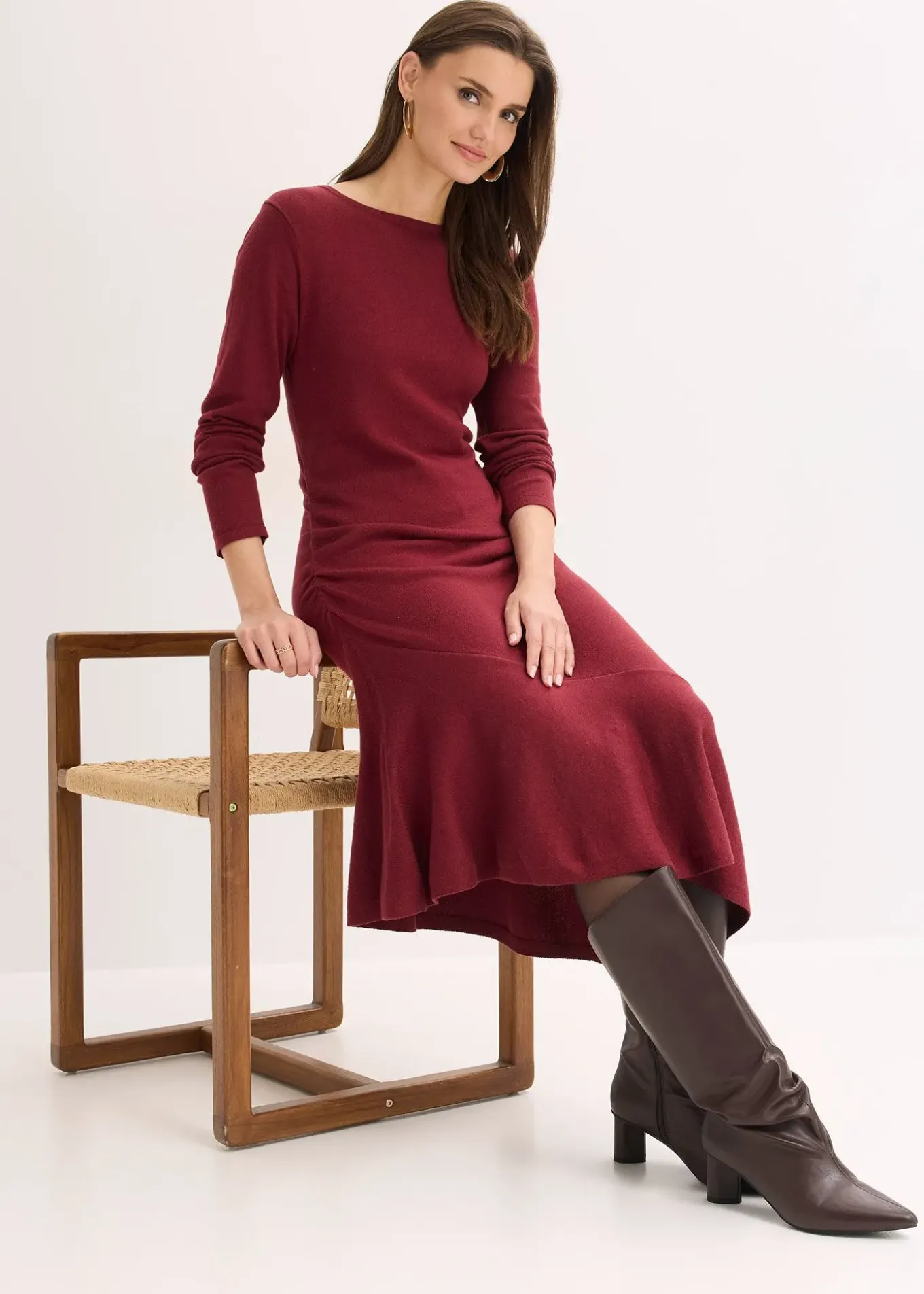 Robe en maille asymétrique en coton et cachemire