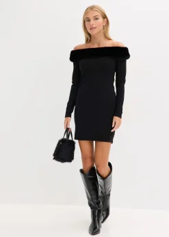 Robe en maille avec empiècement peluche