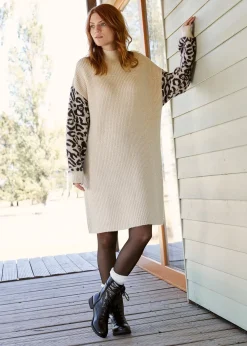 Robe en maille oversize avec motif léopard