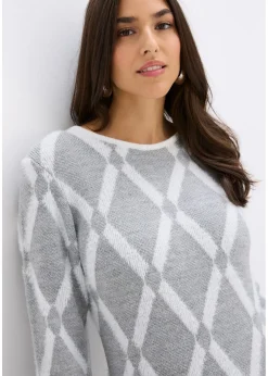 Robe en maille poilue avec motif en losange