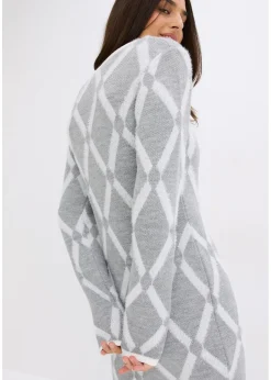 Robe en maille poilue avec motif en losange