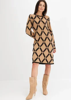 Robe en maille poilue avec motif en losange