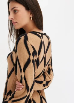 Robe en maille poilue avec motif en losange