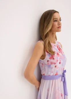 Robe en mousseline avec ceinture à nouer et jupe à pans