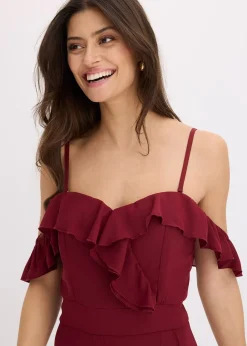 Robe encolure Bardot à volants