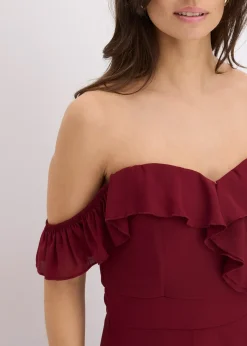 Robe encolure Bardot à volants