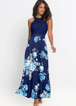 Robe longue à imprimé floral et dentelle