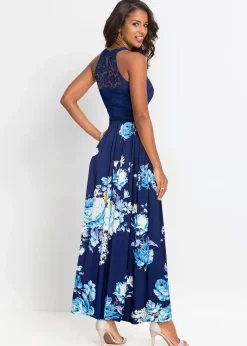 Robe longue à imprimé floral et dentelle