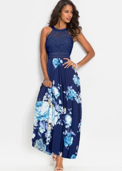 Robe longue à imprimé floral et dentelle