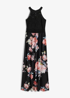 Robe longue à imprimé floral et dentelle