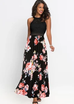 Robe longue à imprimé floral et dentelle