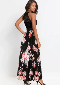 Robe longue à imprimé floral et dentelle