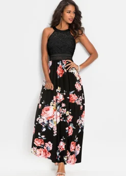 Robe longue à imprimé floral et dentelle