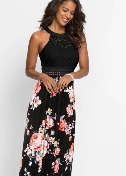 Robe longue à imprimé floral et dentelle