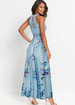 Robe longue à imprimé floral et dentelle