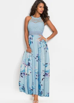 Robe longue à imprimé floral et dentelle
