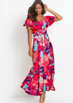 Robe longue à volant et ceinture