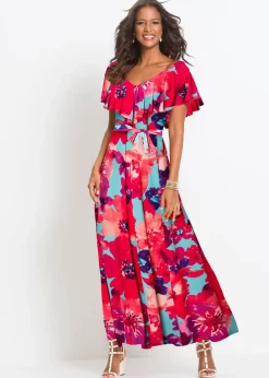 Robe longue à volant et ceinture