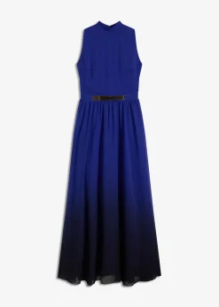 Robe longue en crêpe à col montant et empiècement taille