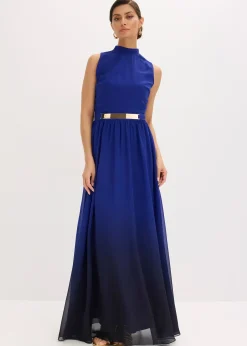 Robe longue en crêpe à col montant et empiècement taille