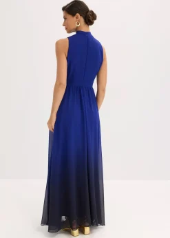 Robe longue en crêpe à col montant et empiècement taille