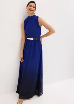 Robe longue en crêpe à col montant et empiècement taille