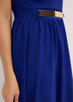 Robe longue en crêpe à col montant et empiècement taille