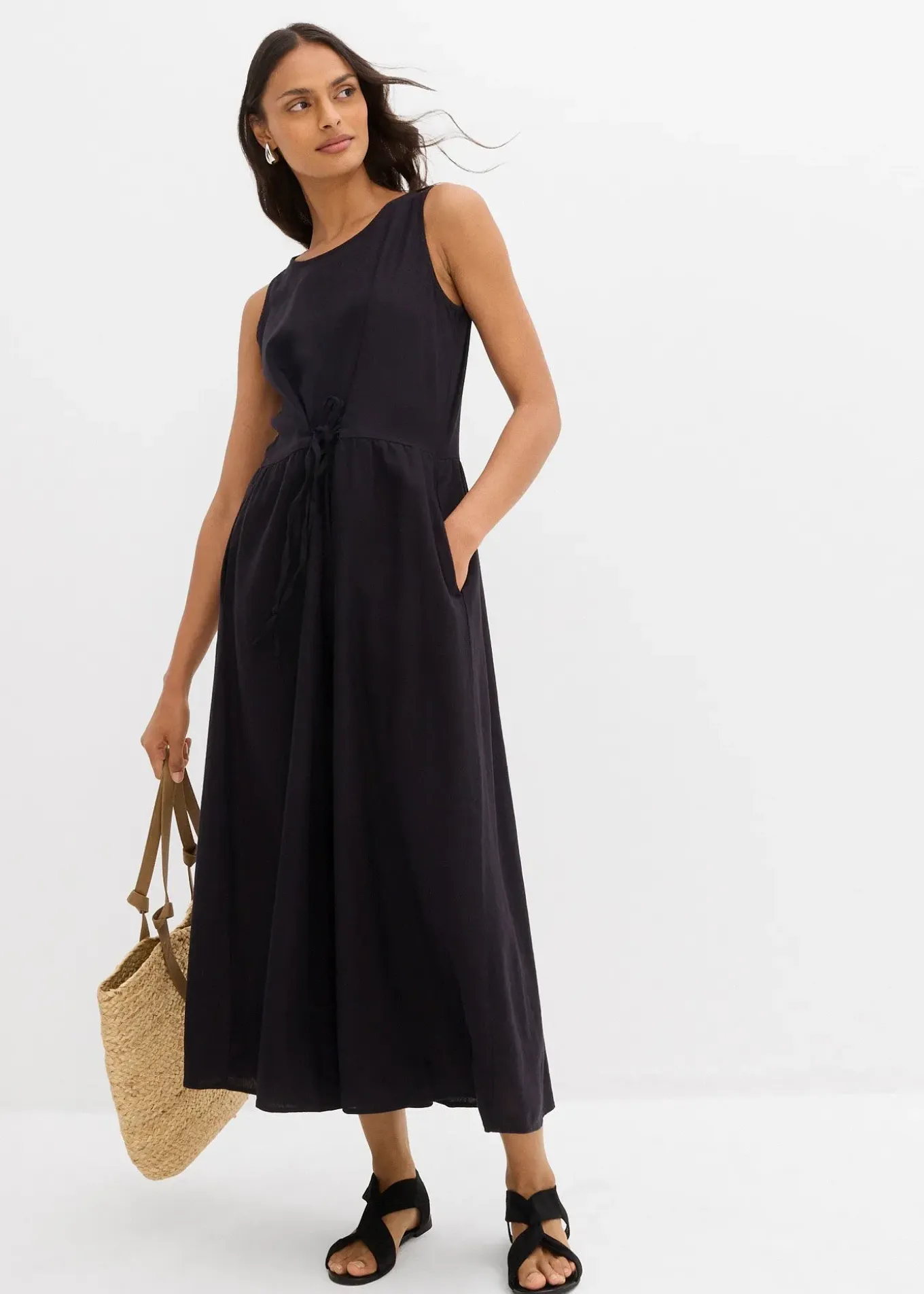 Robe longue en léger mélange de lin et viscose