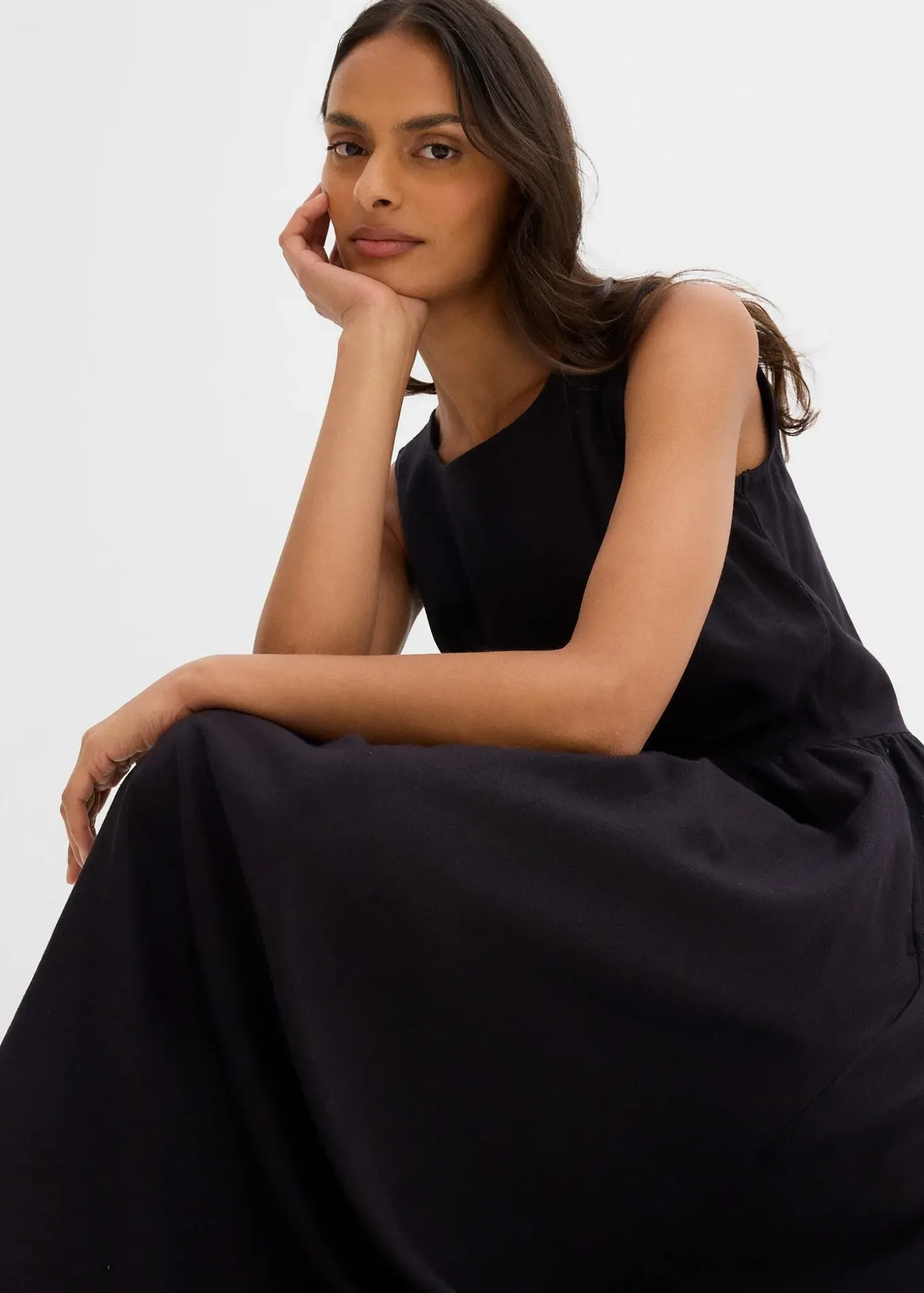 Robe longue en léger mélange de lin et viscose