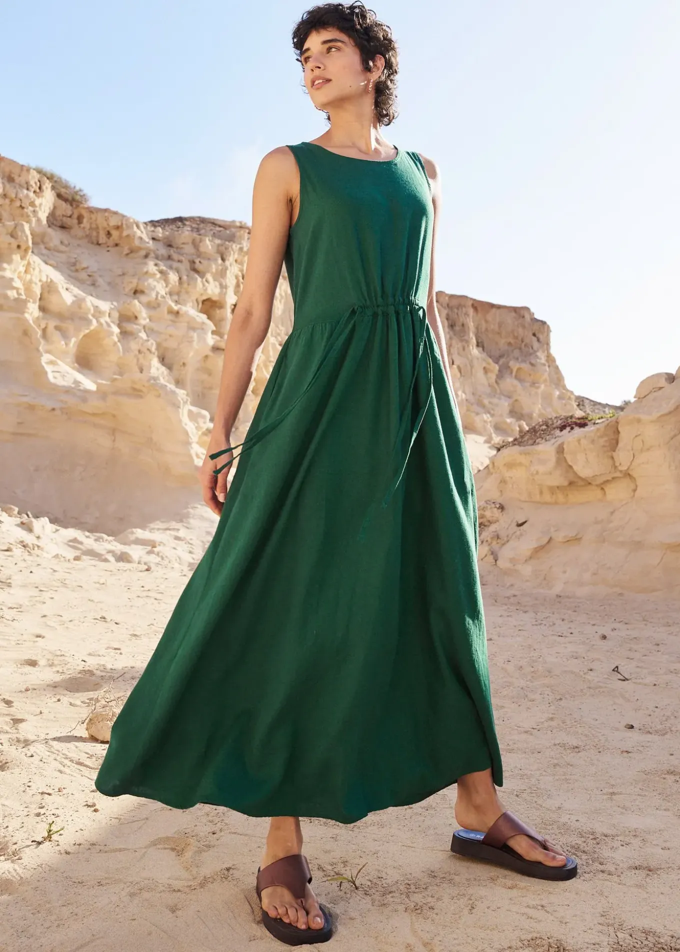 Robe longue en léger mélange de lin et viscose