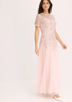 Robe longue en tulle avec sequins brodés