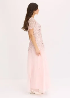 Robe longue en tulle avec sequins brodés