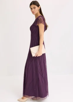 Robe longue en tulle délicat avec perles brodées