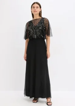Robe longue en tulle fin avec sequins brodés