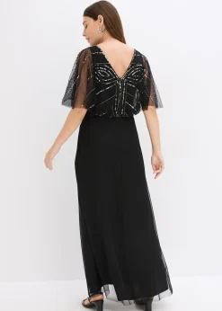 Robe longue en tulle fin avec sequins brodés